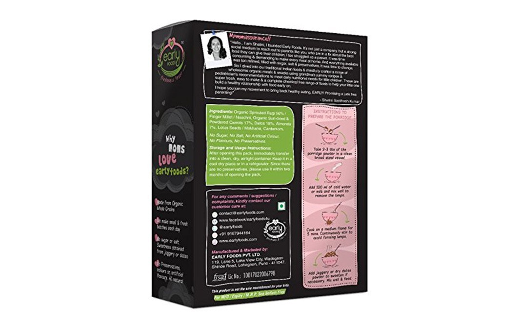 Early Foods Sprouted Ragi & Carrot Porridge Mix   Box  200 grams